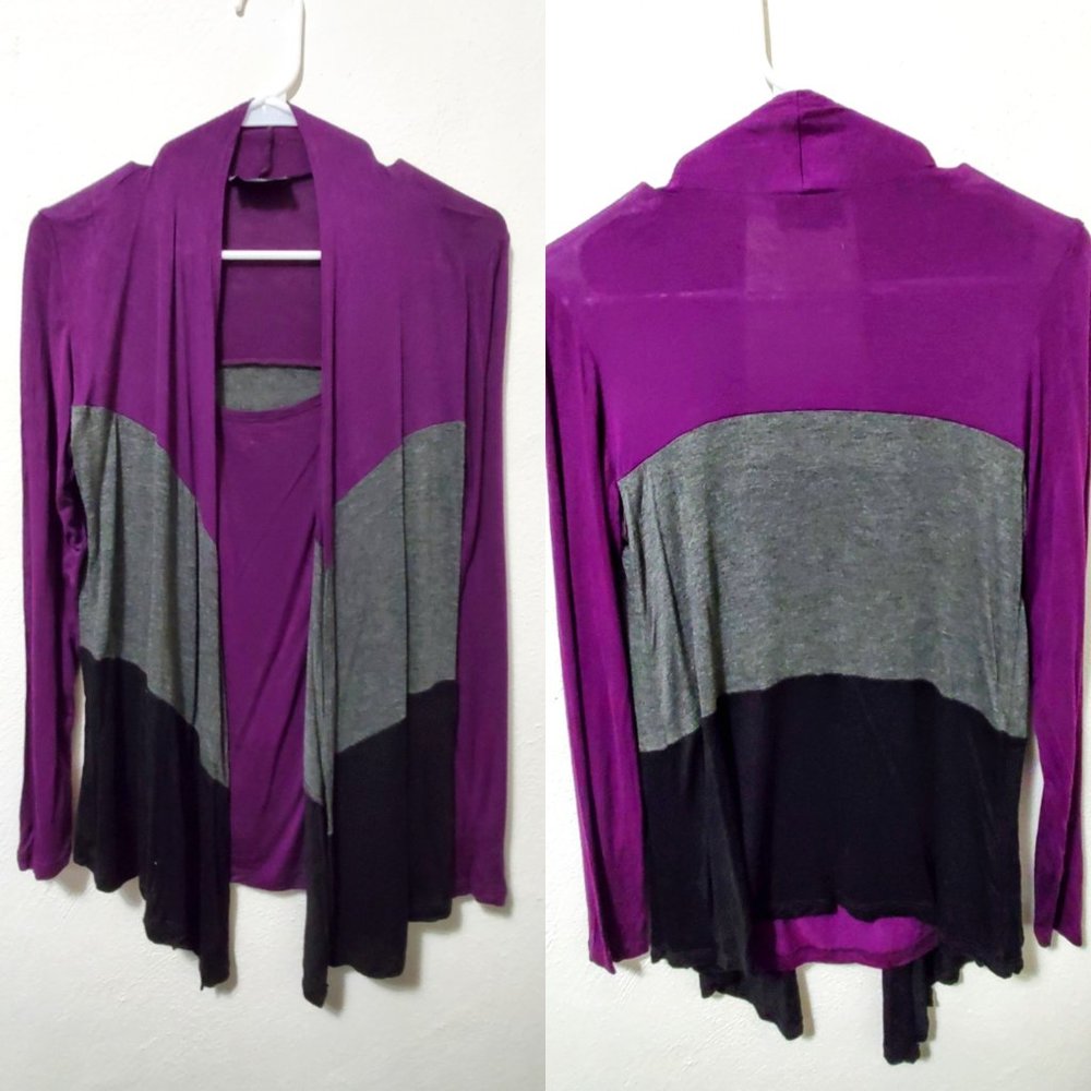Lavish Purple Color Block Cardigan Sz S